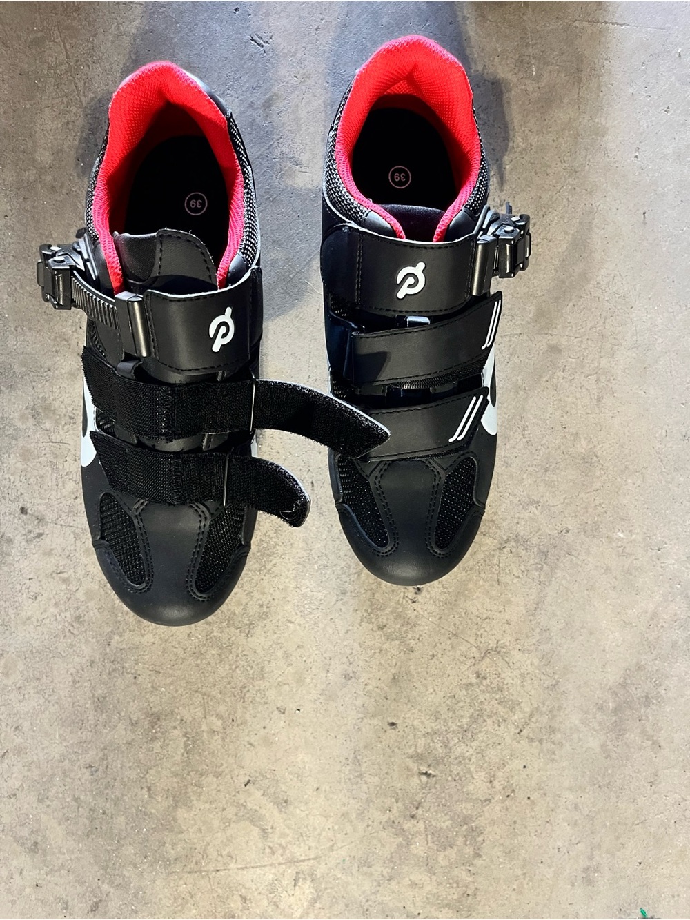 Peloton Black and Red Cycling Shoes with Secure Buckle